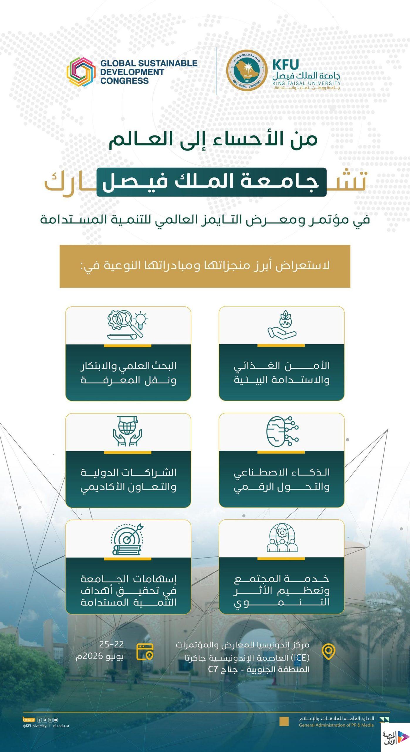 جامعة الملك فيصل تشارك في مؤتمر ومعرض التايمز العالمي للتنمية المستدامة 2026 بإندونيسيا