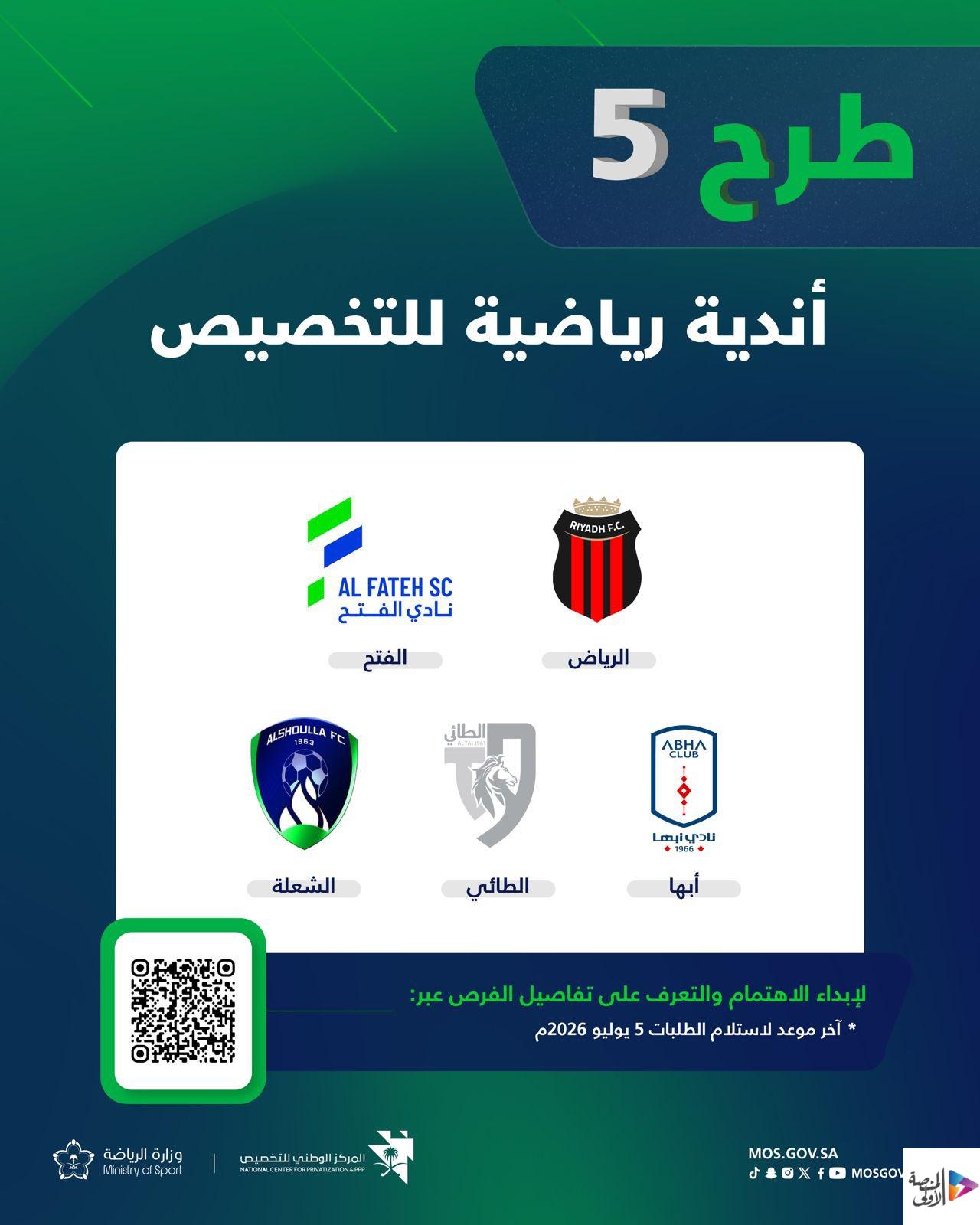طرح 5 أندية جديدة للتخصيص.. والفتح ضمن القائمة