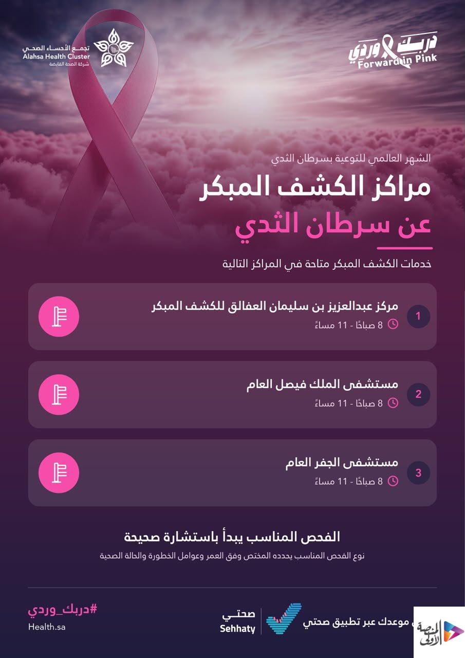 تجمع الأحساء الصحي يعلن 3 مراكز للكشف المبكر عن سرطان الثدي